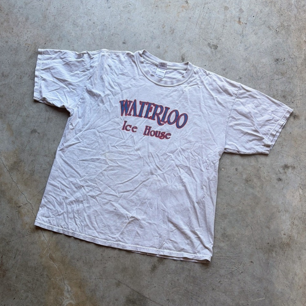 Gildan Waterloo Ice House Austin Texas Graphic T-Shirt White Mens XL Vintage